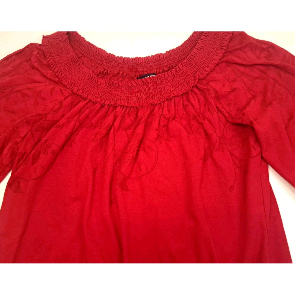 Canyon River Blues Top Womens S Red 3/4 Sleeve Embroidered Ruffled - Picture 2 of 11